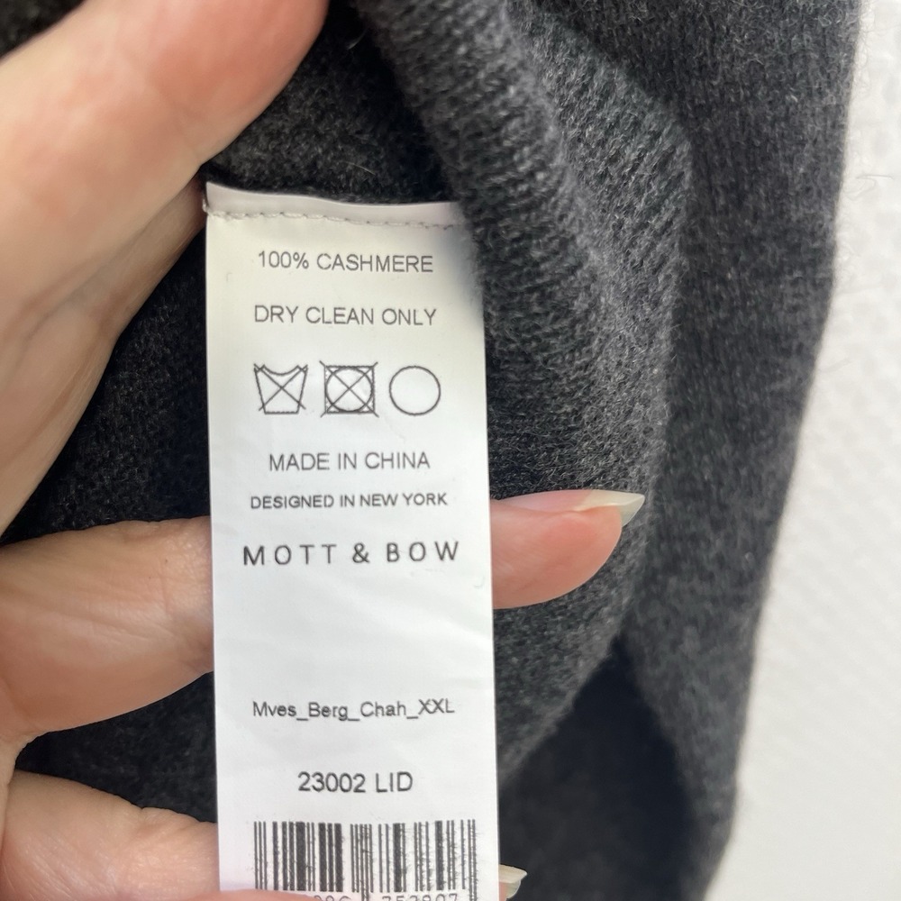Mott & Bow Men's 100% Cashmere Charcoal Gray V Neck Sweater XXL Classic‎ - Picture 7 of 9